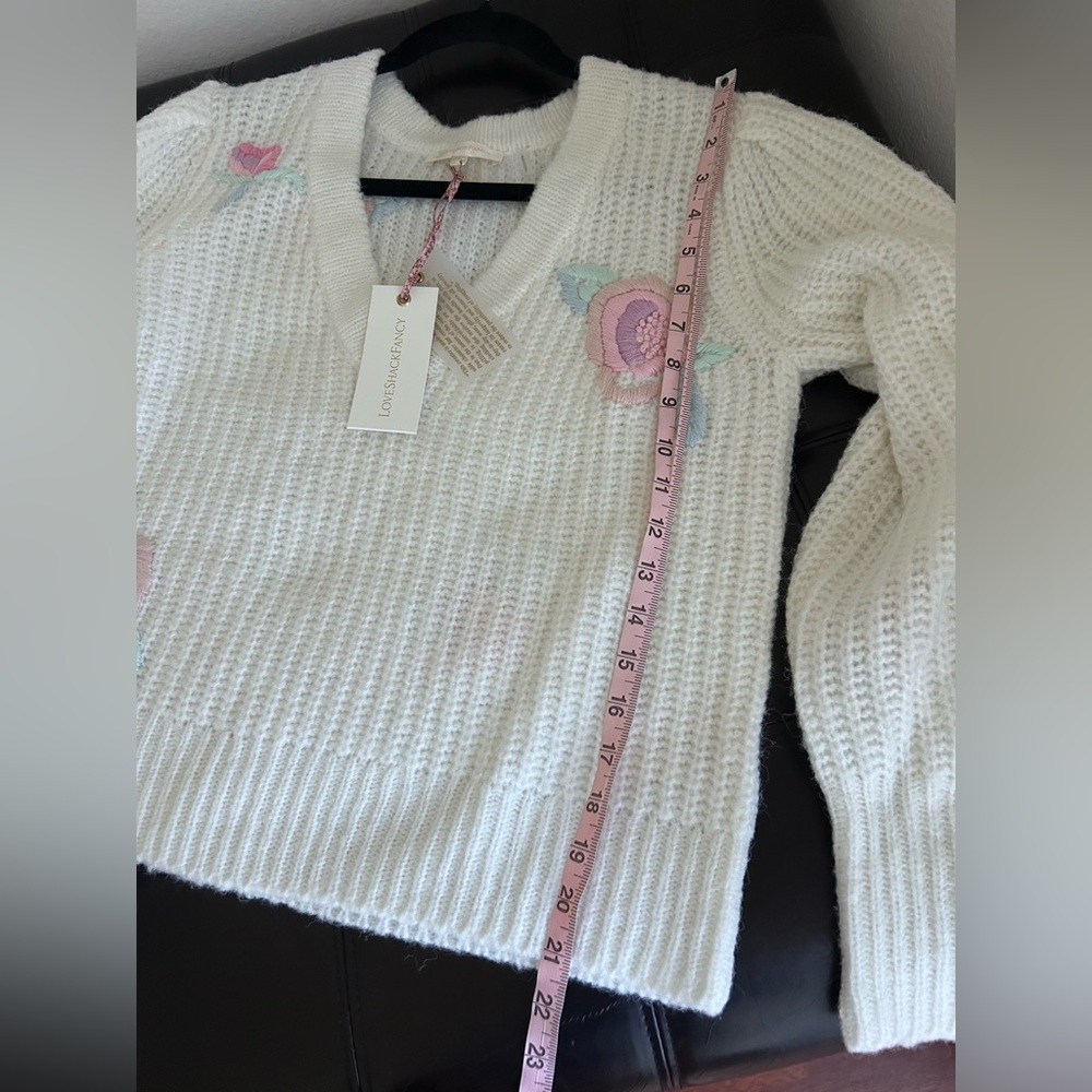 NWT LoveShackFancy Ridge V Neck Floral Embroidery Sweater Pullover M - Picture 11 of 17